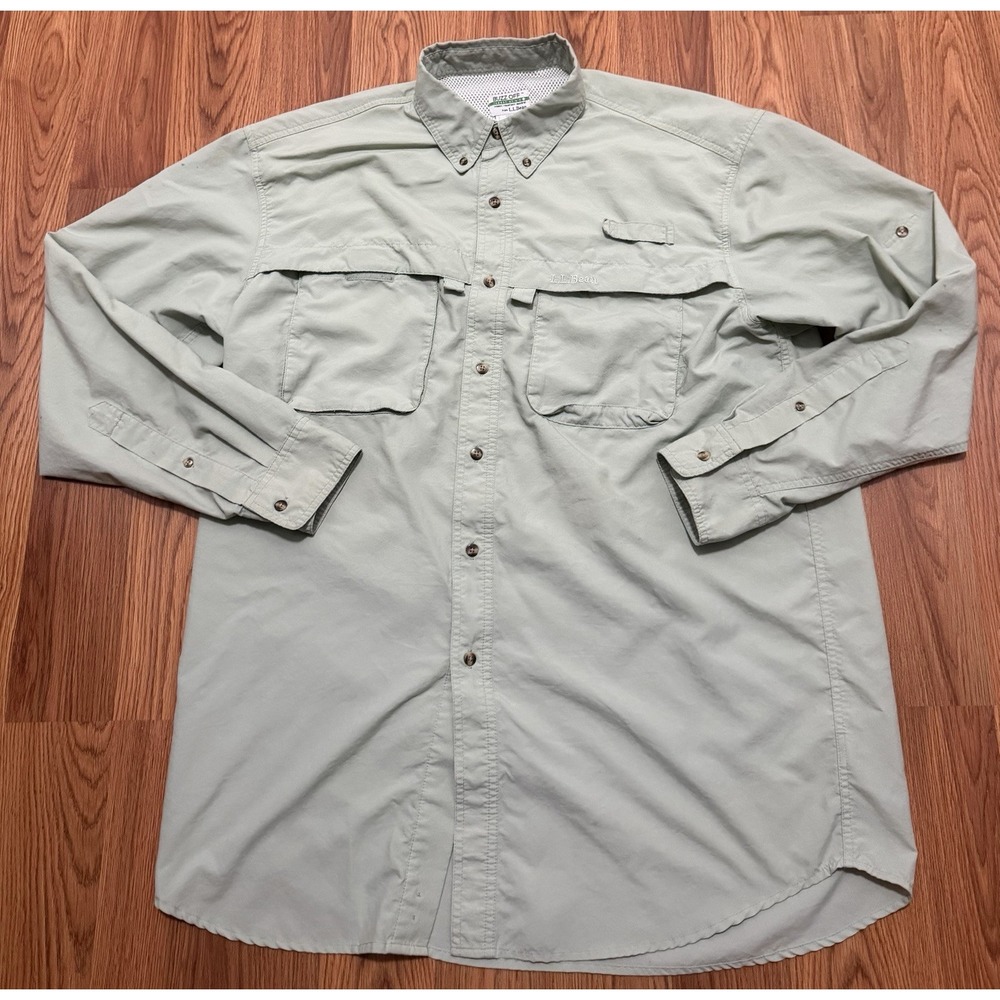 L.L.Bean Buzz Off Shirt Men Large Tall Green Insect Shield Fishing Vented